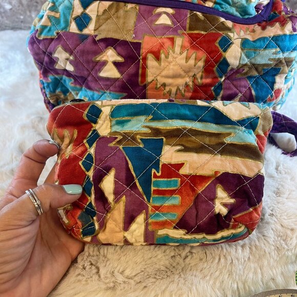 Handmade Quilted Aztec Pattern Backpack & Pouch Set In Multicolor Fabric - Picture 9 of 11